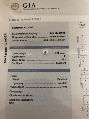 ダイヤモンドルース  1.06ct F VS-2 Excellent