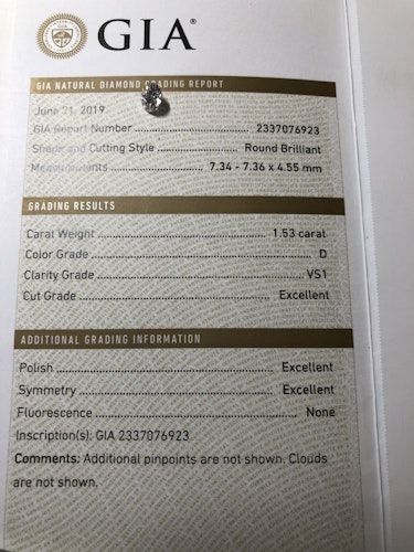 ダイヤモンドルース  1.53ct D VS-1 3EX