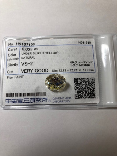 ダイヤモンドルース  8.033ct UNDER S VS-2 Very Good