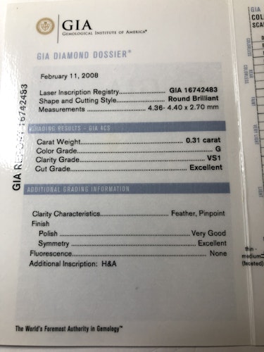 ダイヤモンドルース  0.31ct G VS-1 Excellent