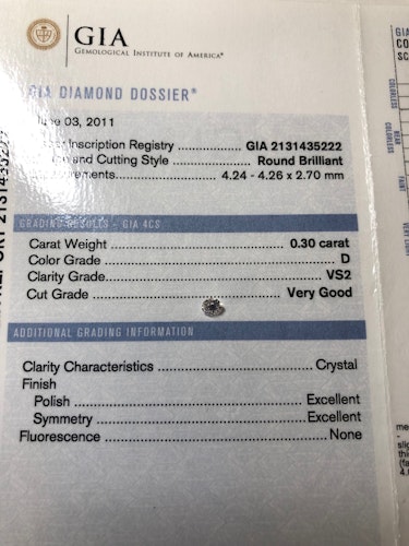 ダイヤモンドルース  0.3ct D VS-2 Very Good