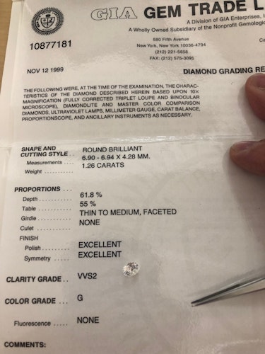 ダイヤモンドルース  1.26ct G VVS-2 Excellent