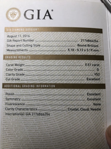 ダイヤモンドルース  0.51ct D VS-2 3EX