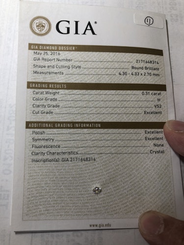 ダイヤモンドルース 0.31ct H VS-2 3EX