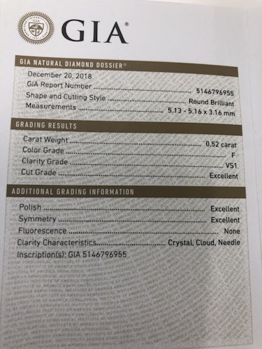 ダイヤモンドルース  0.52ct F VS-1 3EX