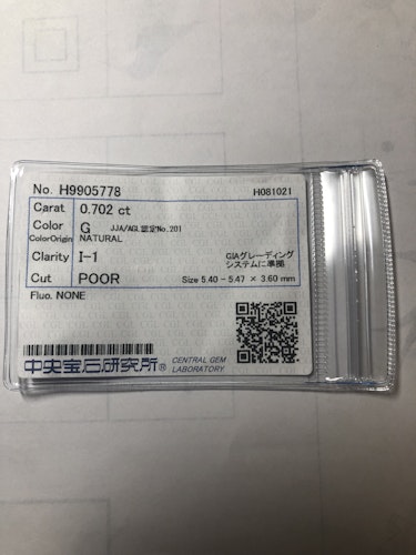 ダイヤモンドルース  0.702ct G I-1 Poor