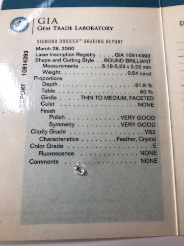 ダイヤモンドルース 0.54ct E VS-2 Very Good