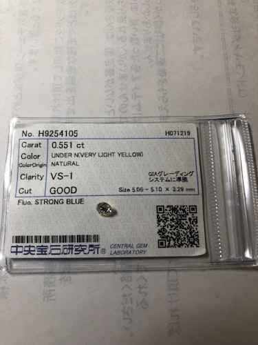 ダイヤモンドルース  0.551ct UNDER N VS-1 Good