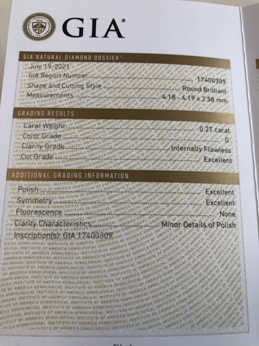 ダイヤモンドルース  0.27ct G IF 3EX