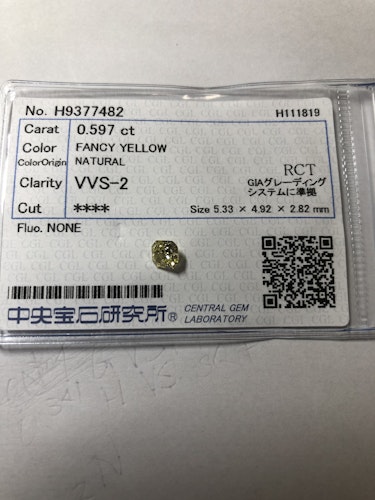 ダイヤモンドルース  0.597ct Fancy Greenish Yellow VVS-2