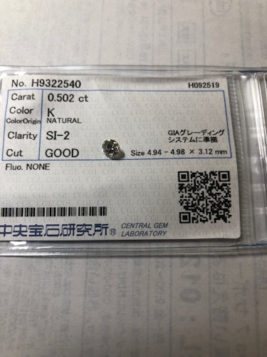 ダイヤモンドルース  0.502ct K SI-2 Good