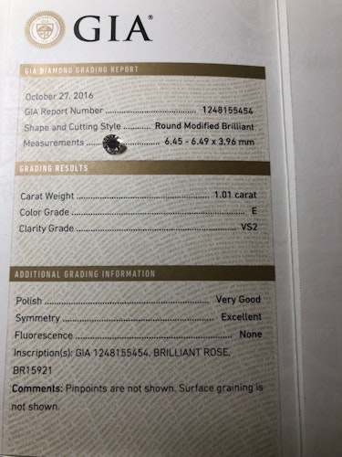 ダイヤモンドルース  1.01ct E VS-2 Very Good