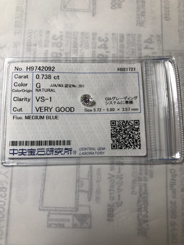 ダイヤモンドルース  0.738ct G VS-1 Very Good