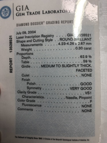 ダイヤモンドルース  0.3ct F VS-1