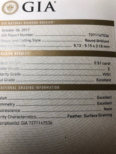 ダイヤモンドルース  0.51ct E VVS-1 Excellent