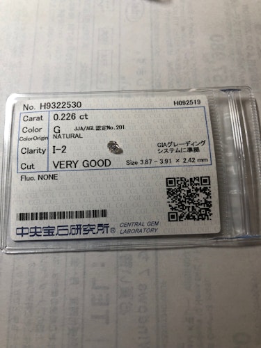 ダイヤモンドルース  0.226ct G I-2 Very Good