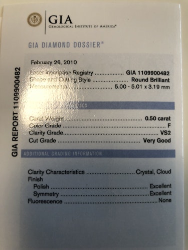 ダイヤモンドルース  0.5ct F VS-2 Very Good