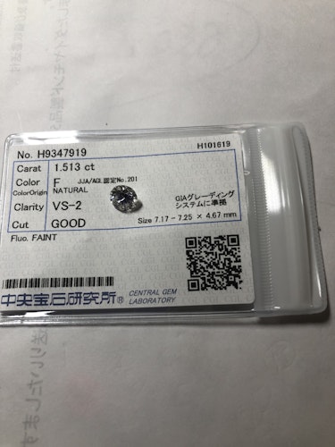 ダイヤモンドルース  1.513ct F VS-2 Good