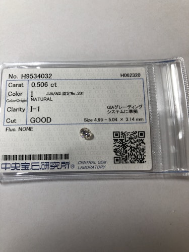 ダイヤモンドルース 0.506ct I I-1 Good