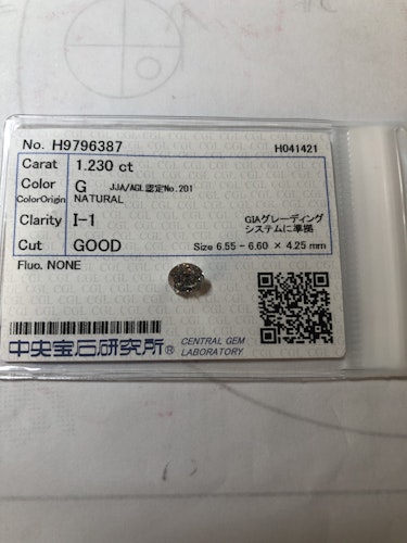 ダイヤモンドルース 1.23ct G I-1 Good