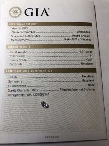 ダイヤモンドルース  0.71ct F VVS-1 3EX