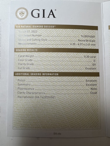 ダイヤモンドルース  0.3ct D SI-1 3EX