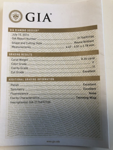 ダイヤモンドルース  0.34ct F I-1 3EX