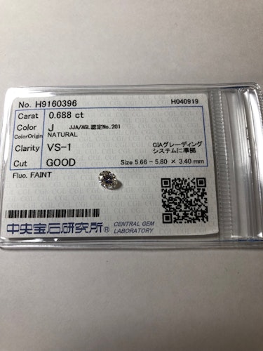 ダイヤモンドルース  0.688ct J VS-1 Good