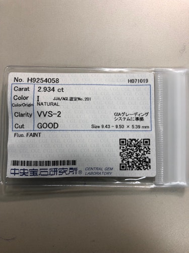 ダイヤモンドルース  2.934ct I VVS-2 Good