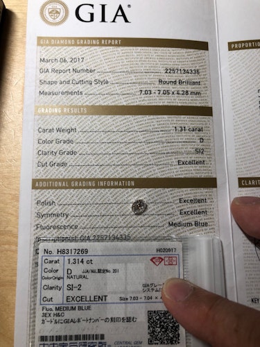 ダイヤモンドルース  1.31ct D SI-2 Excellent