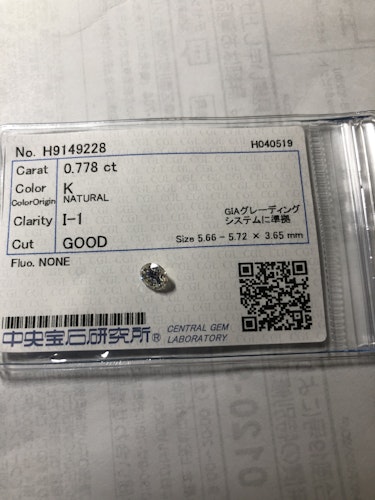 ダイヤモンドルース  0.778ct K I-1 Good