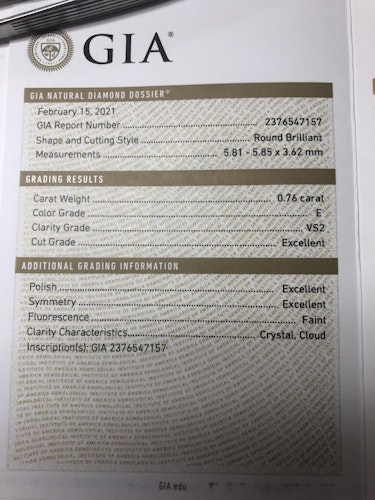 ダイヤモンドルース  0.76ct E VS-2 3EX