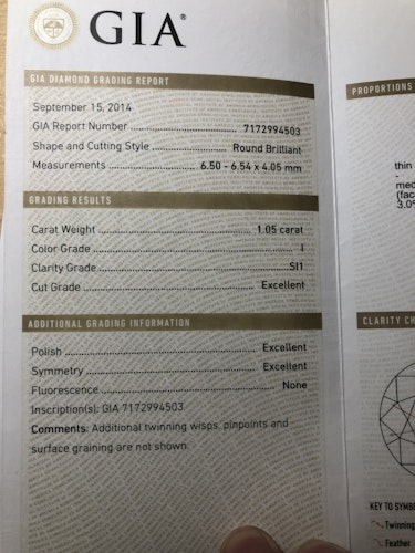 ダイヤモンドルース  1.05ct I SI-1 3EX