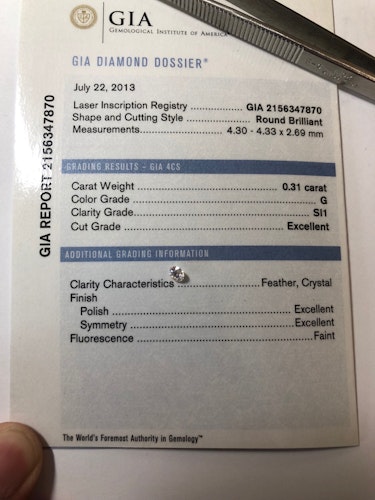 ダイヤモンドルース  0.31ct G SI-1 Excellent