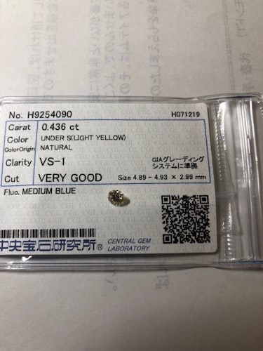 ダイヤモンドルース  0.436ct UNDER S VS-1 Very Good