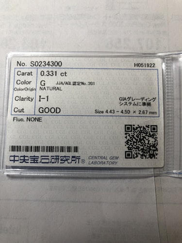 ダイヤモンドルース  0.331ct G I-1 Good