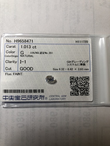 ダイヤモンドルース  1.013ct G I-1 Good