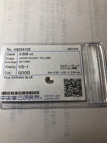 ダイヤモンドルース  0.606ct UNDER S VS-1 Good