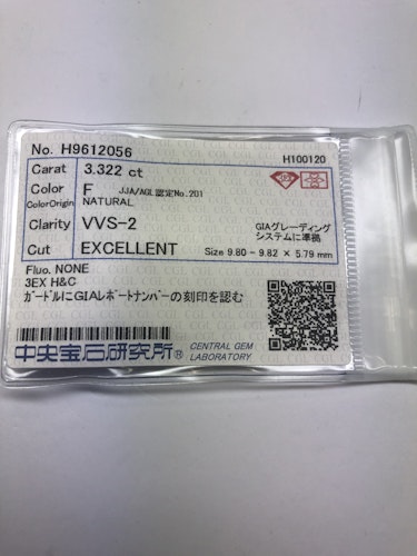 ダイヤモンドルース 3.322ct F VVS-2 3EX