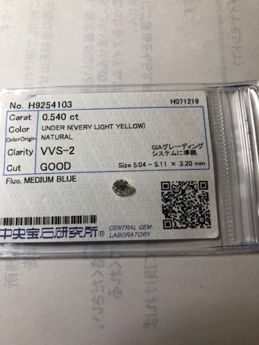 ダイヤモンドルース  0.54ct UNDER N VVS-2 Good