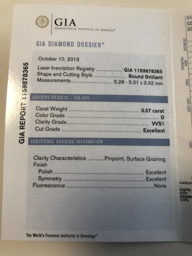 ダイヤモンドルース 0.57ct D VVS-1 3EX