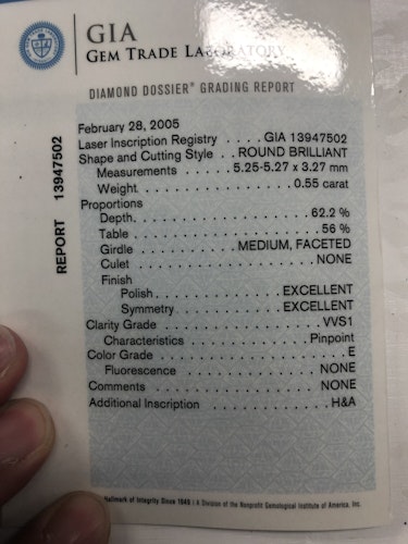 ダイヤモンドルース  0.55ct E VVS-1 Excellent