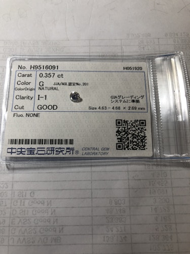 ダイヤモンドルース 0.357ct G I-1 Good