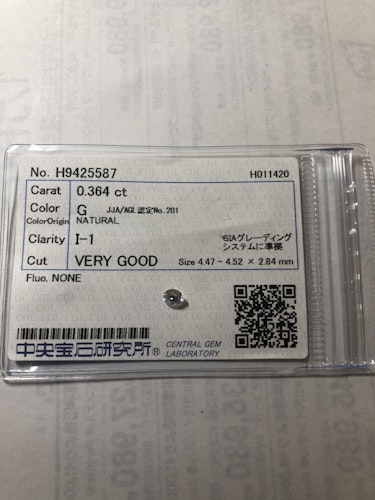 ダイヤモンドルース  0.364ct G I-1 Very Good