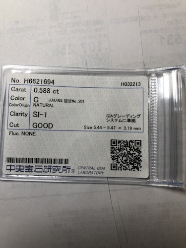 ダイヤモンドルース  0.588ct G SI-1 Good