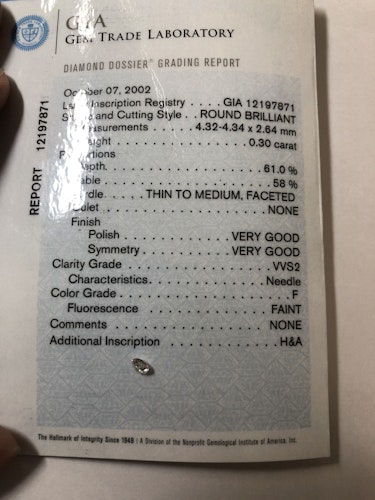 ダイヤモンドルース  0.3ct F VVS-2 Very Good