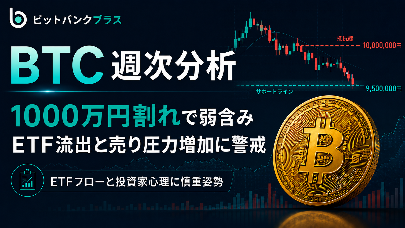 BTC週次分析｜BTCは1000万円割れで弱含み、ETF流出と売り圧力の増加に警戒