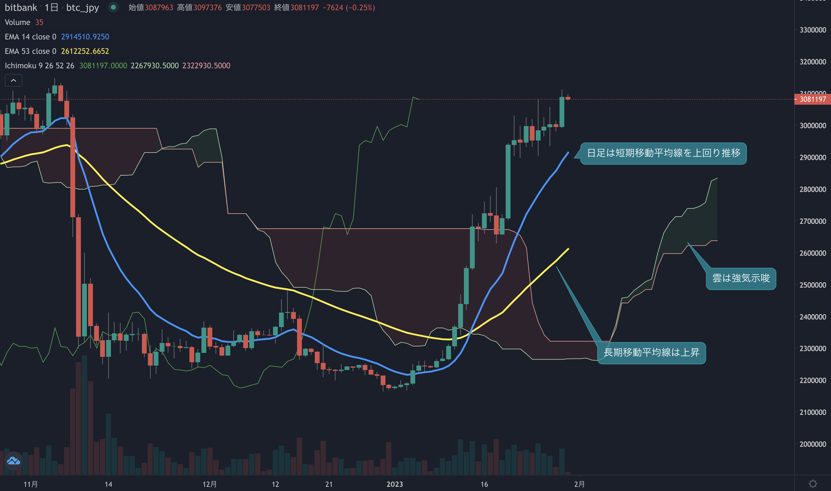 ビットコイン相場分析: 年初来高値を更新し価格は308万円、4週連続陽線を記録