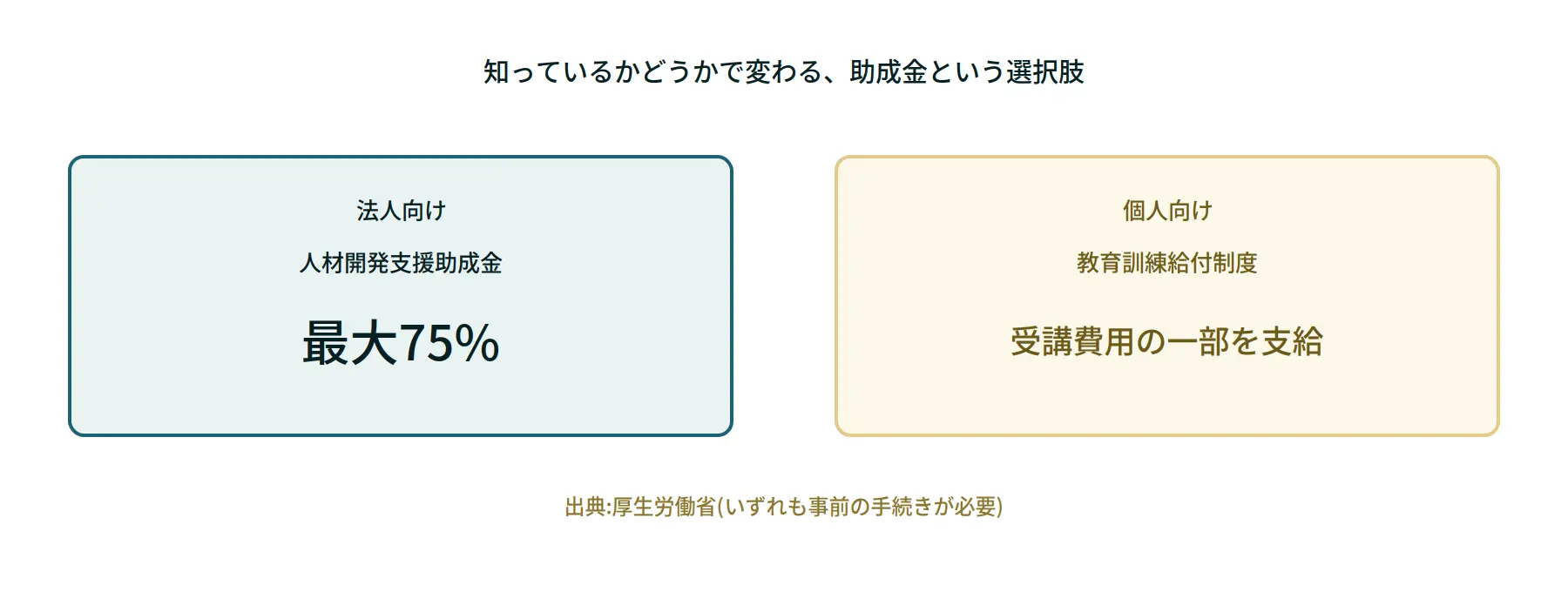 法人向けと個人向けの助成金制度を示す図