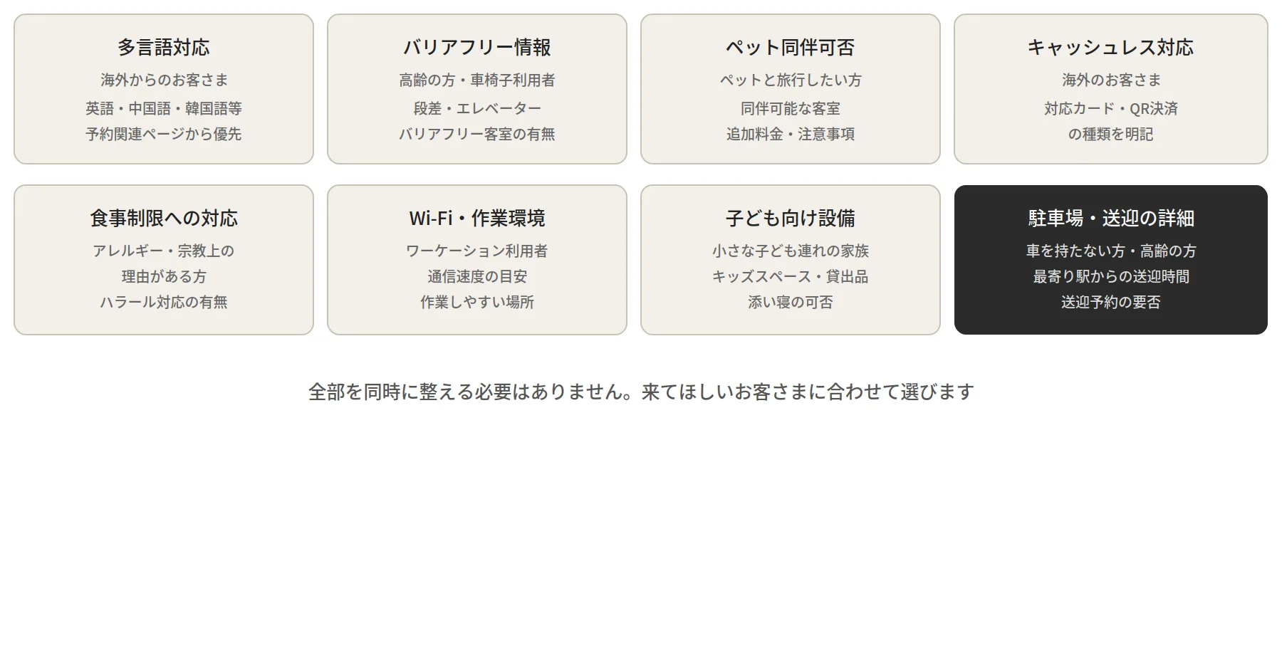 ターゲット別「あったら助かる」機能・情報のマトリクス図
